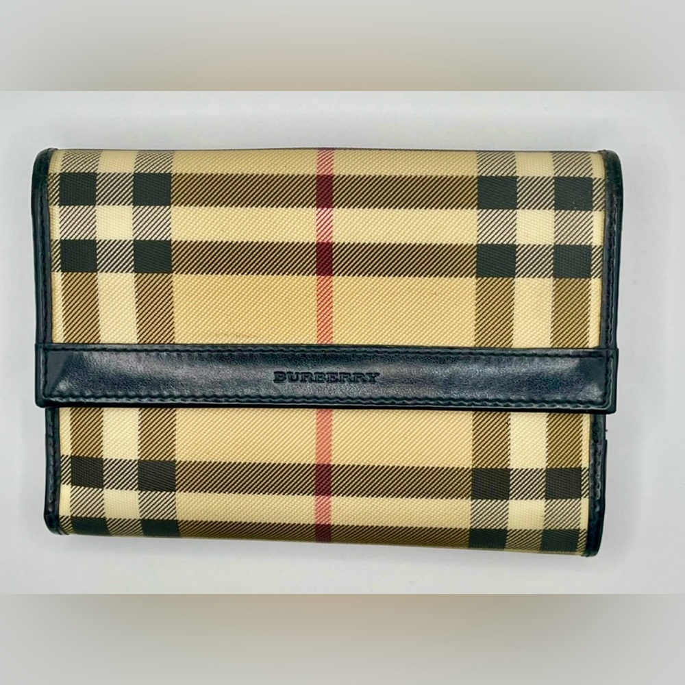 Burberry House Check Compact Wallet - Coated PVC Canvas & Leather Trim